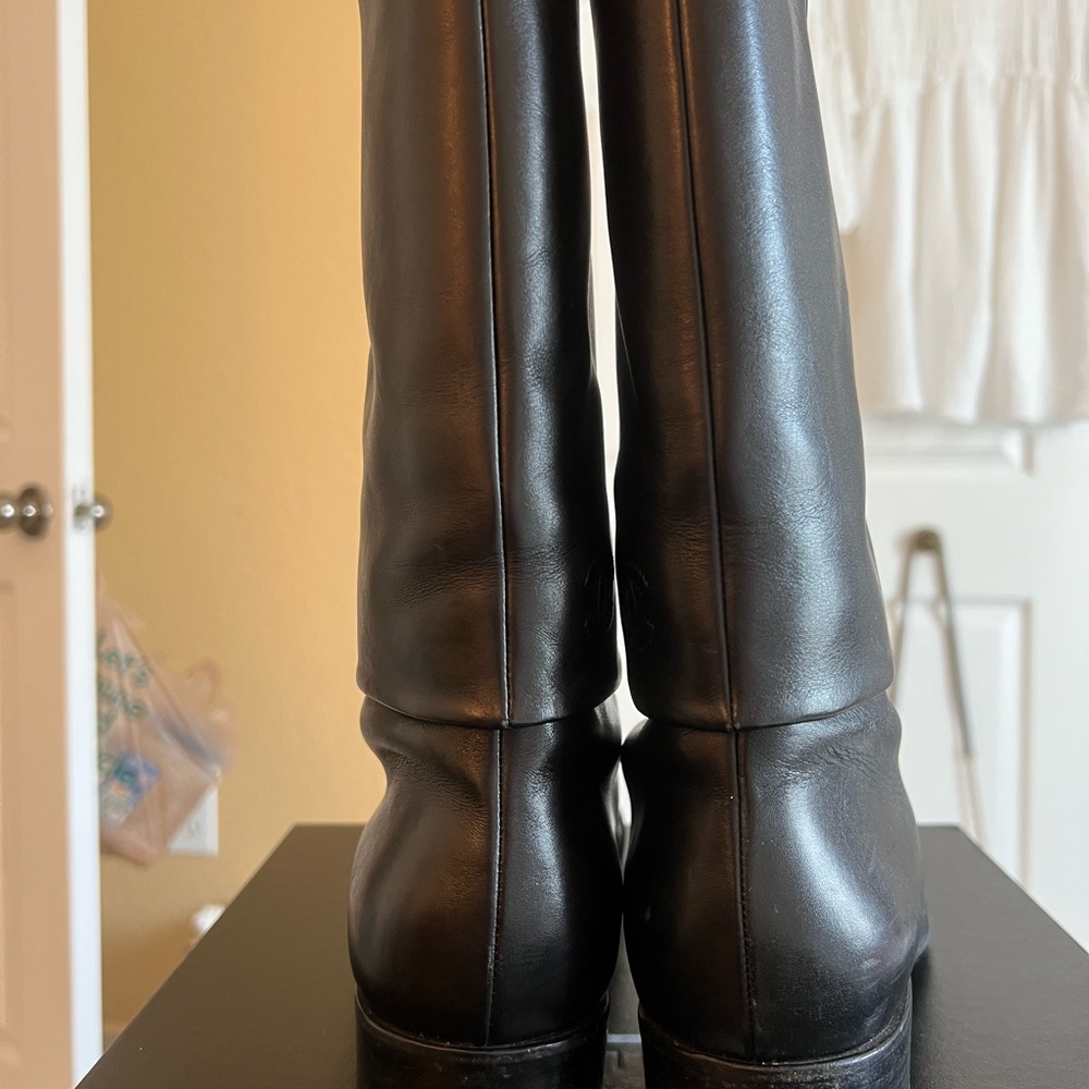 CHANEL Black Leather Mid-Calf Fold-Over Ankle Boots - Picture 4 of 13